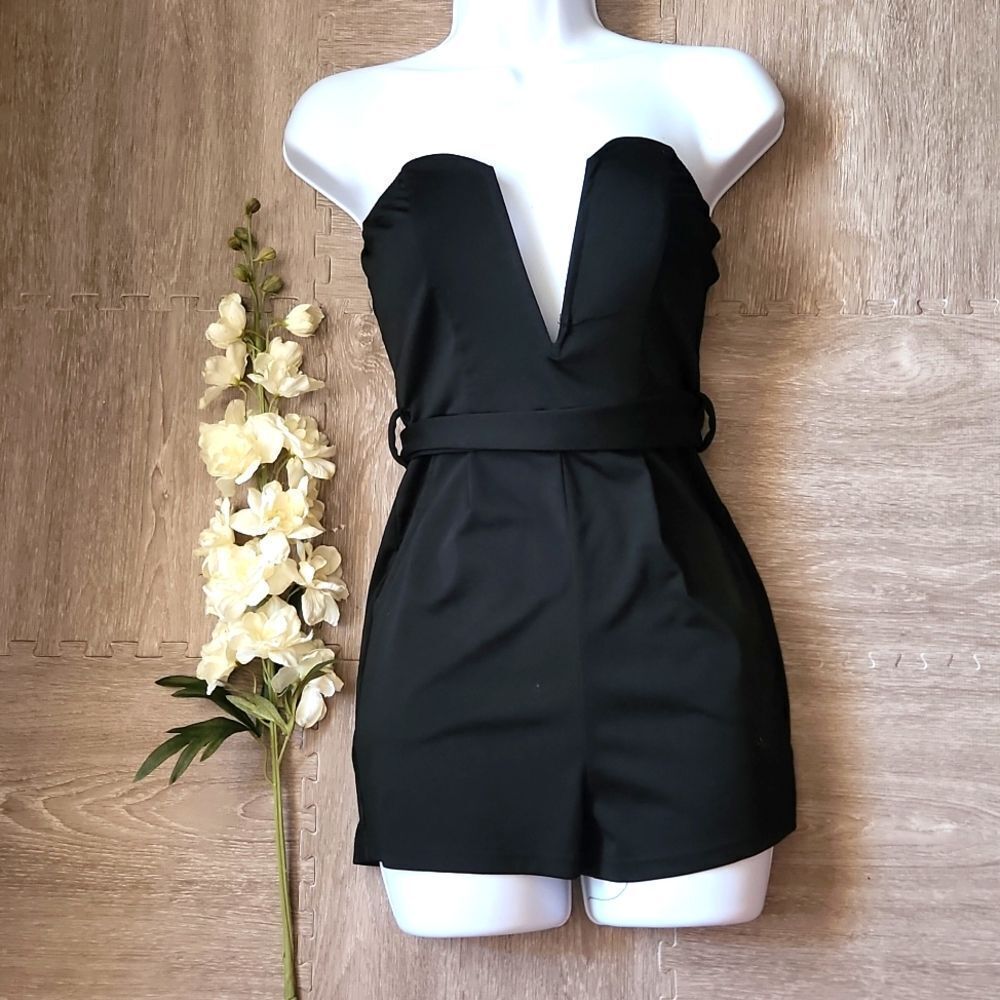 Black Tube Romper with tie and Pockets
